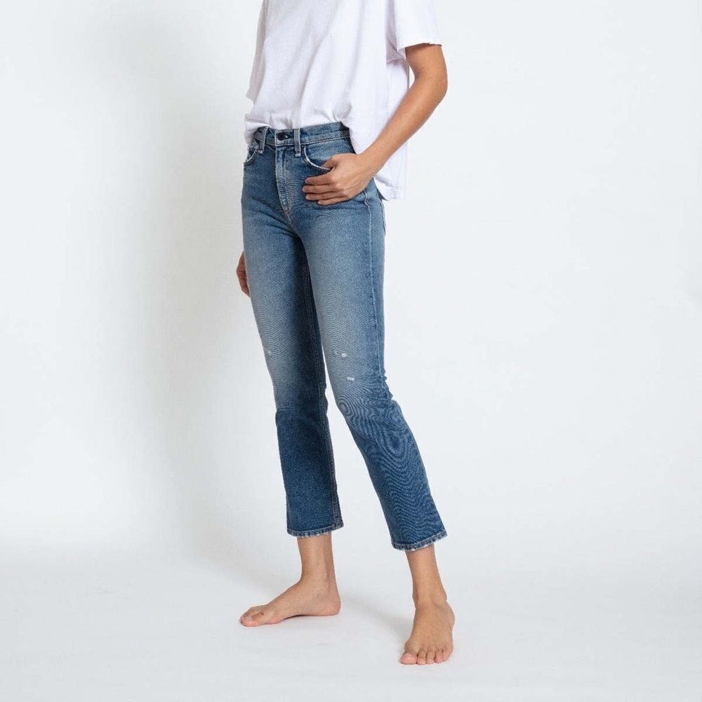 ASKK NY luxury Mid Rise marina blue Straight leg crop Japanese denim jeans sz 26